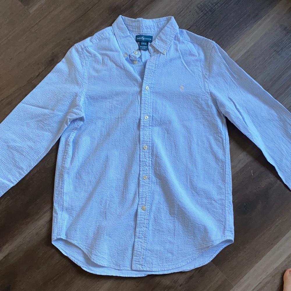 Ralph Lauren seersucker button down shirt Boy 14/16 Women XS/S